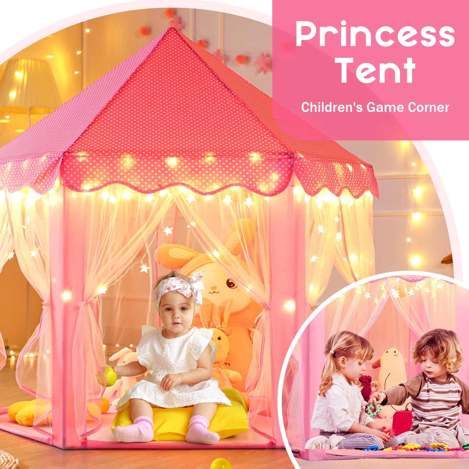 PRINCESS CASTLE PLAY TENT FOR GIRLS: AGES 3-12, WITH STAR LIGHTS 
