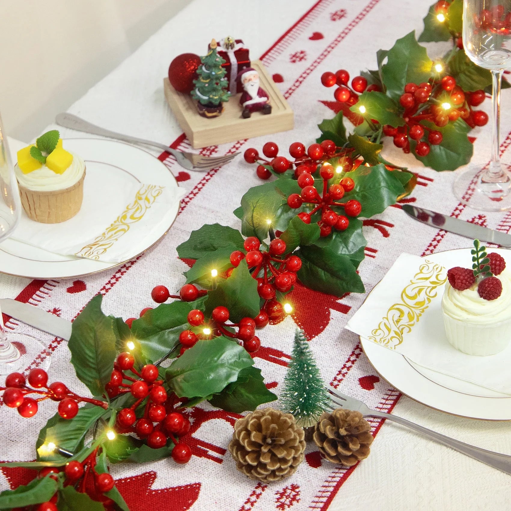 Christmas Garlands Decorations, 5.9 Ft Artificial Xmas Garland with Lights for Indoor Outdoor Home Table Christmas Decor