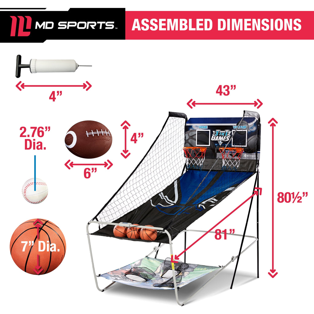 Ultimate 3-In-1 Arcade Sports Game: Basketball, Football & Baseball with LED Scoring by