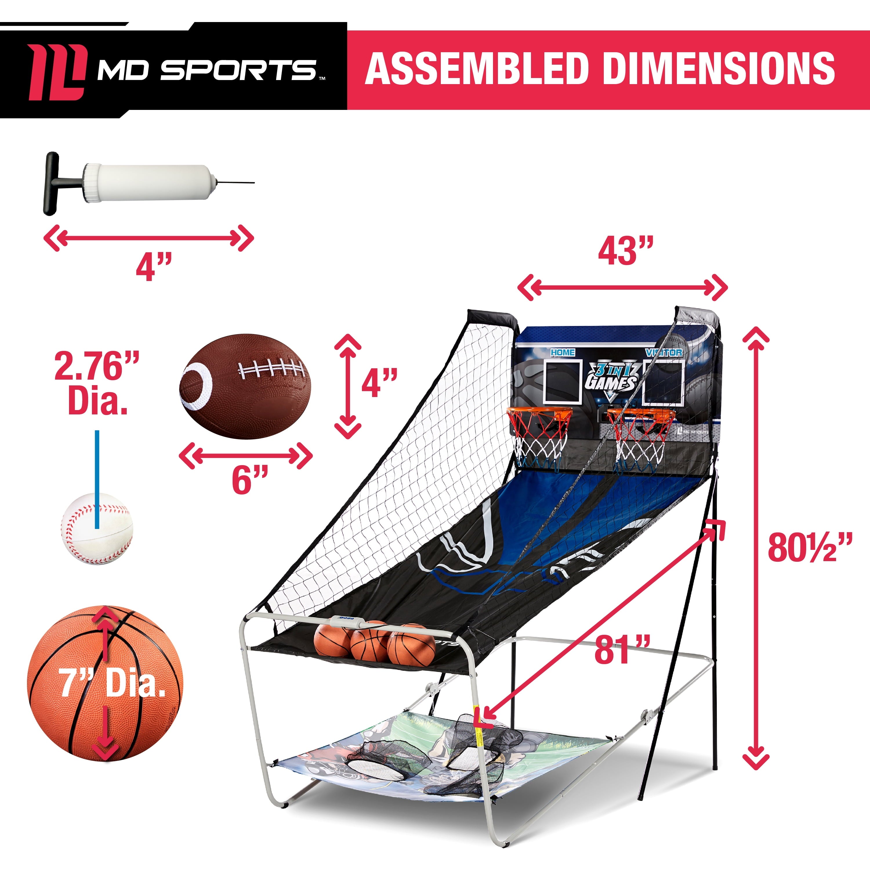 Ultimate 3-In-1 Arcade Sports Game: Basketball, Football & Baseball with LED Scoring by