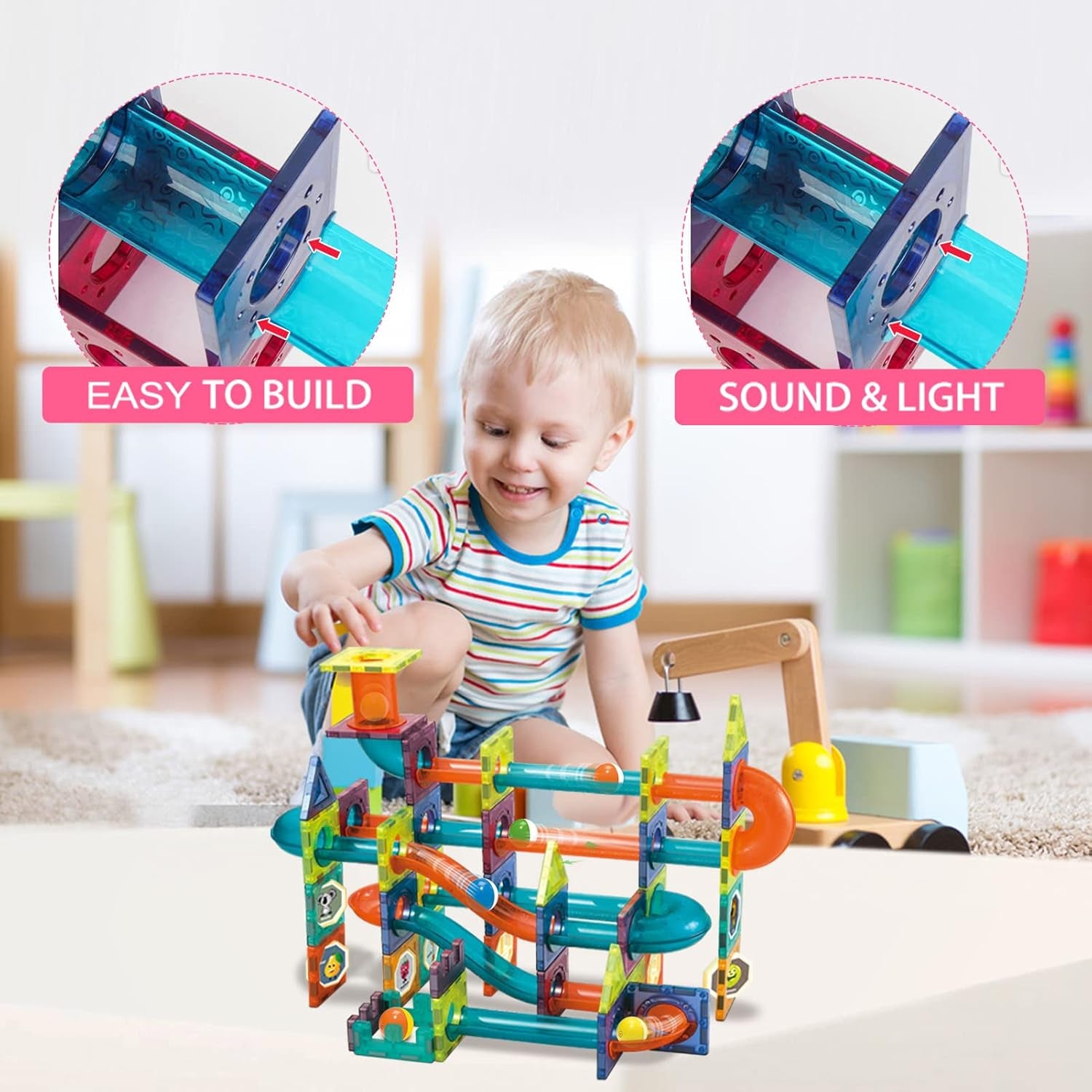 Magnetic Marble Run Building Set for Children Ages 4-8, 76-Piece Educational STEM Toy with Rolling Ball, Ideal Gift for Boys and Girls