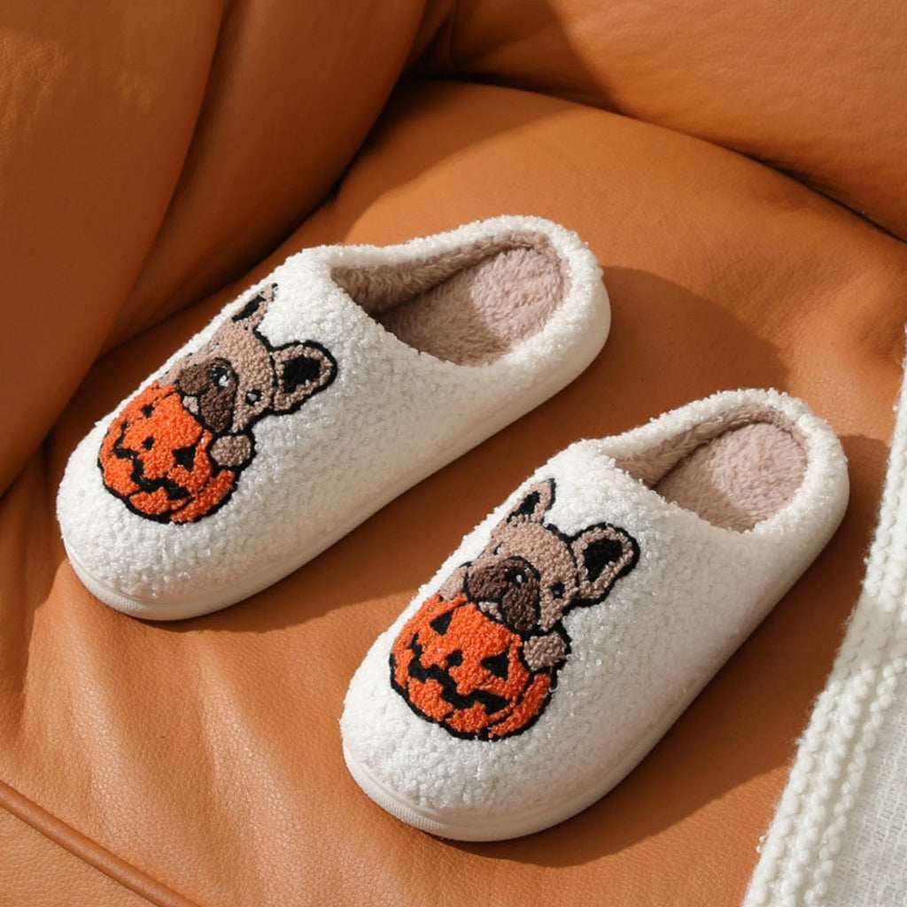 Adorable Ghost Print Plush Halloween Slippers - Cozy Slip-On House Shoes for Men and Women