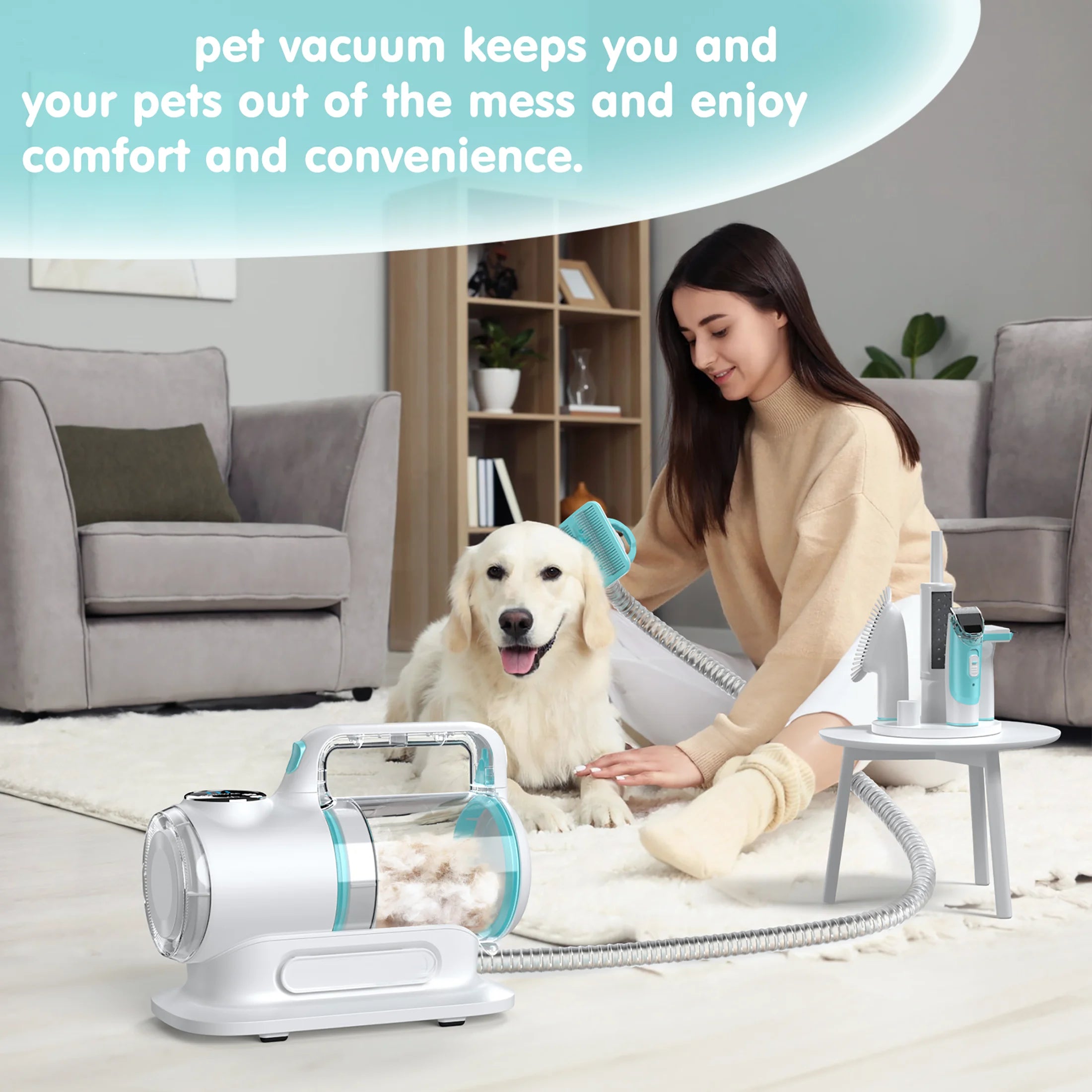 6-In-1 Professional Dog Grooming Vacuum Kit - Powerful 11000PA Suction & 1.5L Capacity for 99% Hair Removal with Complete Grooming Tools