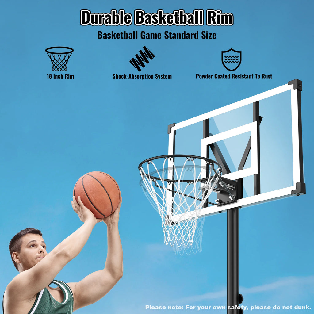 44" Adjustable Portable Basketball Hoop - Perfect for Kids & Adults, Shatterproof Backboard, Easy Mobility with Wheels