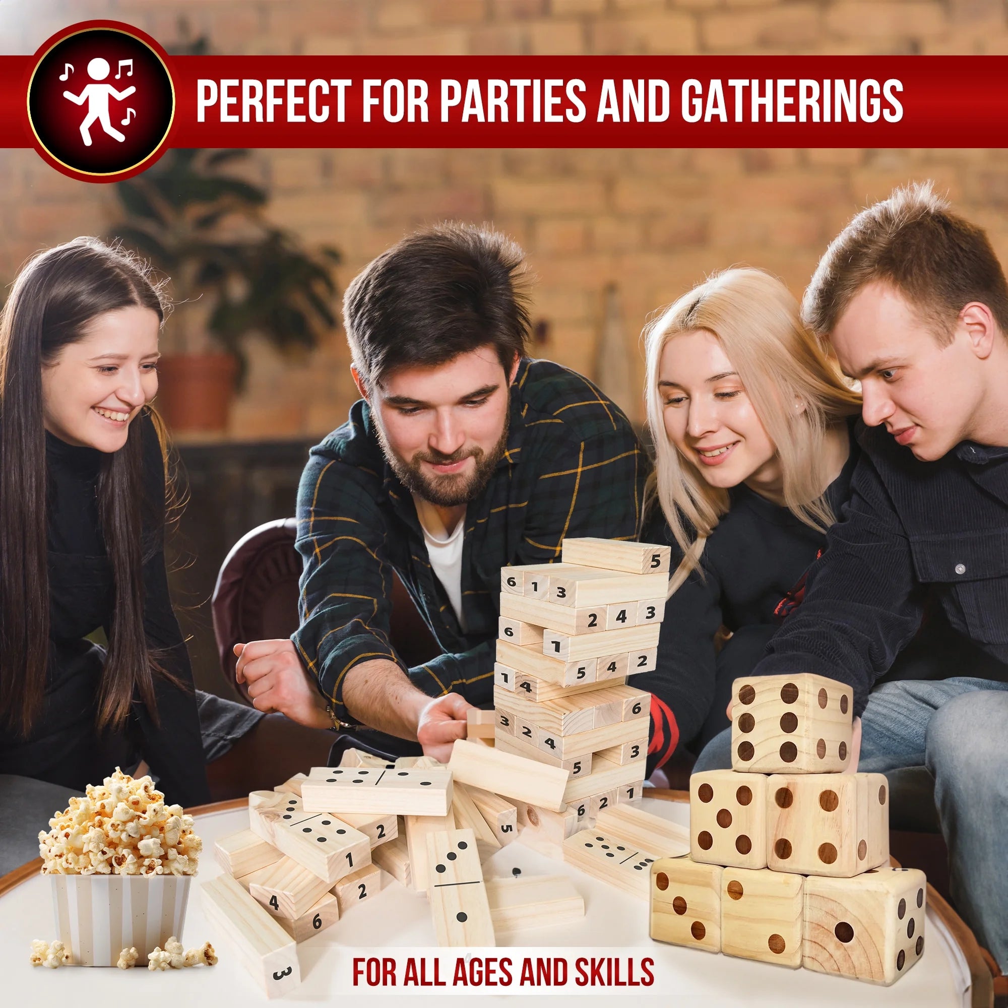 : Ultimate Outdoor Giant Games Set - 6 Jumbo Dice, 45 Tumbling Blocks & 28 Dominoes for Fun-Filled Family Activities!