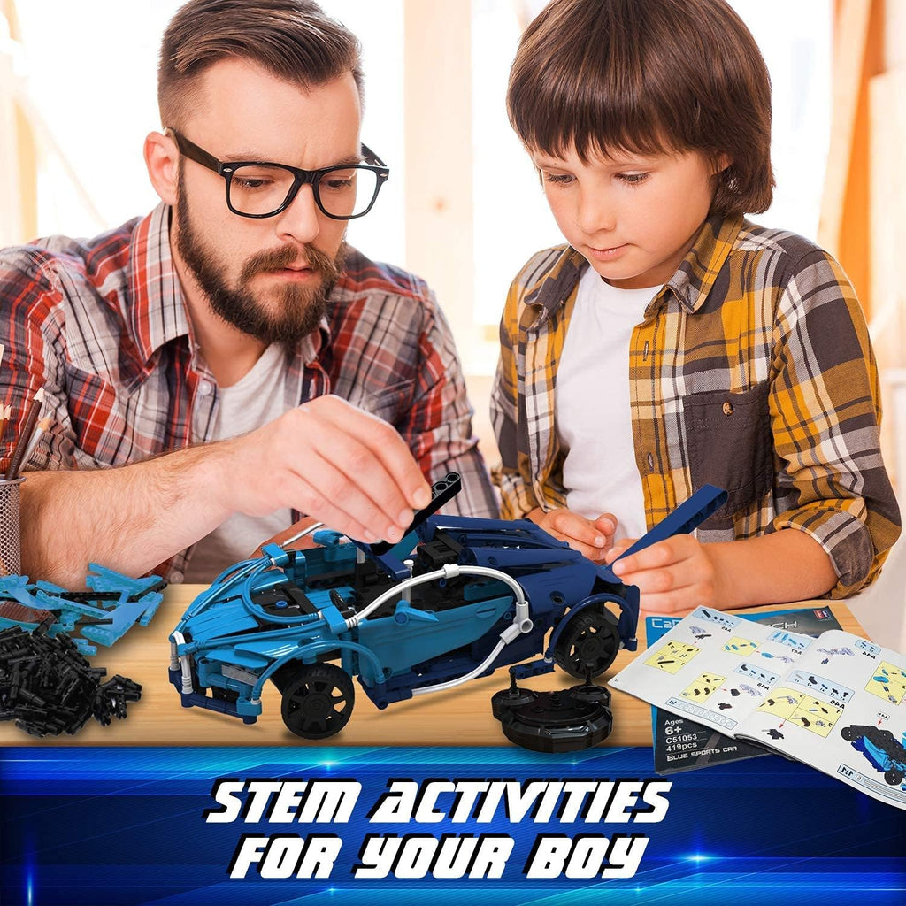STEM Building Toy Set for Ages 8-12 - 419PCS Remote Control Car Kit for Kids and Adults - Ideal Model Car Construction Gift for Ages 9-12 (Blue)