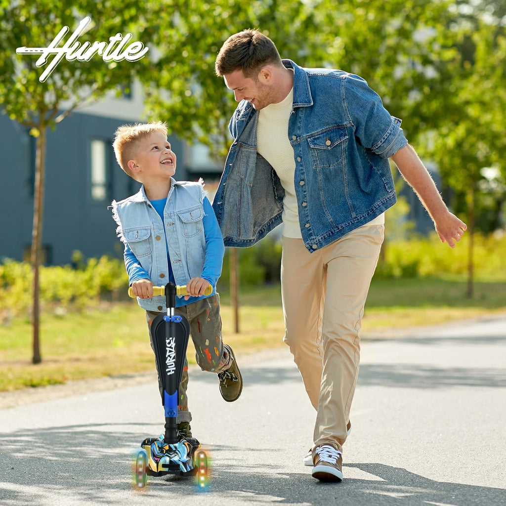 3-Wheeled Kids Scooter with LED Wheel Lights, Adjustable Lean-To-Steer Handlebar, and Foldable Seat - Versatile Sit or Stand Ride with Brake for Ages 1-14