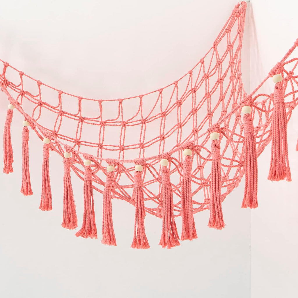 LARGE HANDMADE PINK MACRAME TOY HAMMOCK 