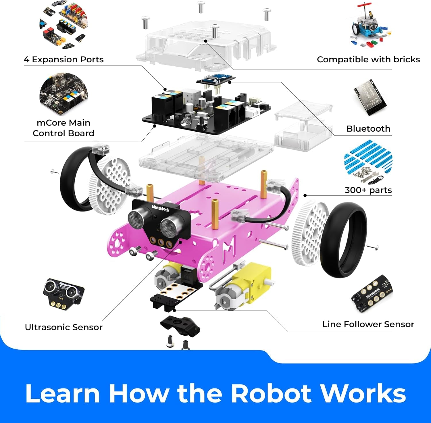 Mbot Robot Kit - Fun STEM Learning for Kids Ages 8-12! Code with Scratch & Arduino - Perfect Gift for Boys & Girls - Pink Edition