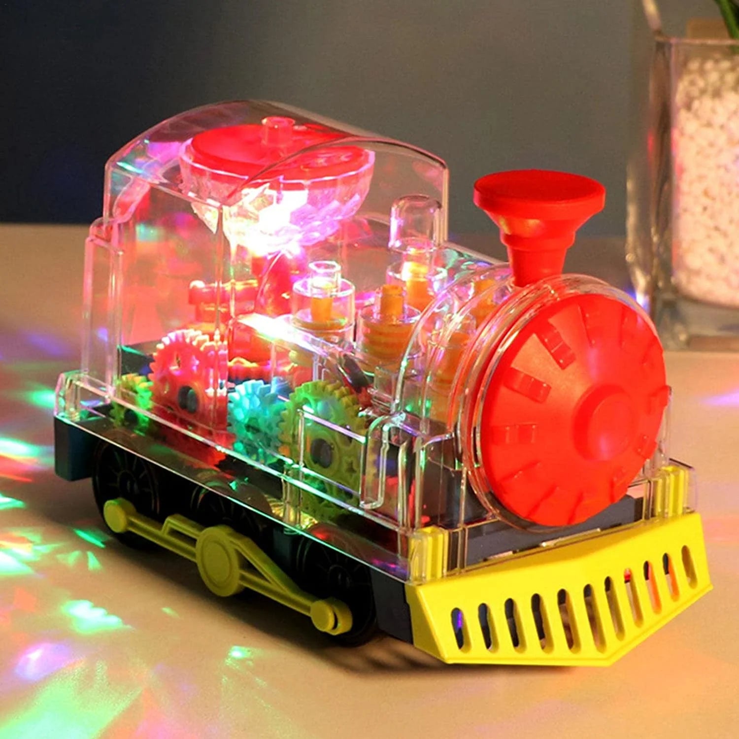 Transparent Electric Gear Train Toy with Music and Lights - Battery Operated Educational Toy for Children and Toddlers, Ideal Birthday Gift