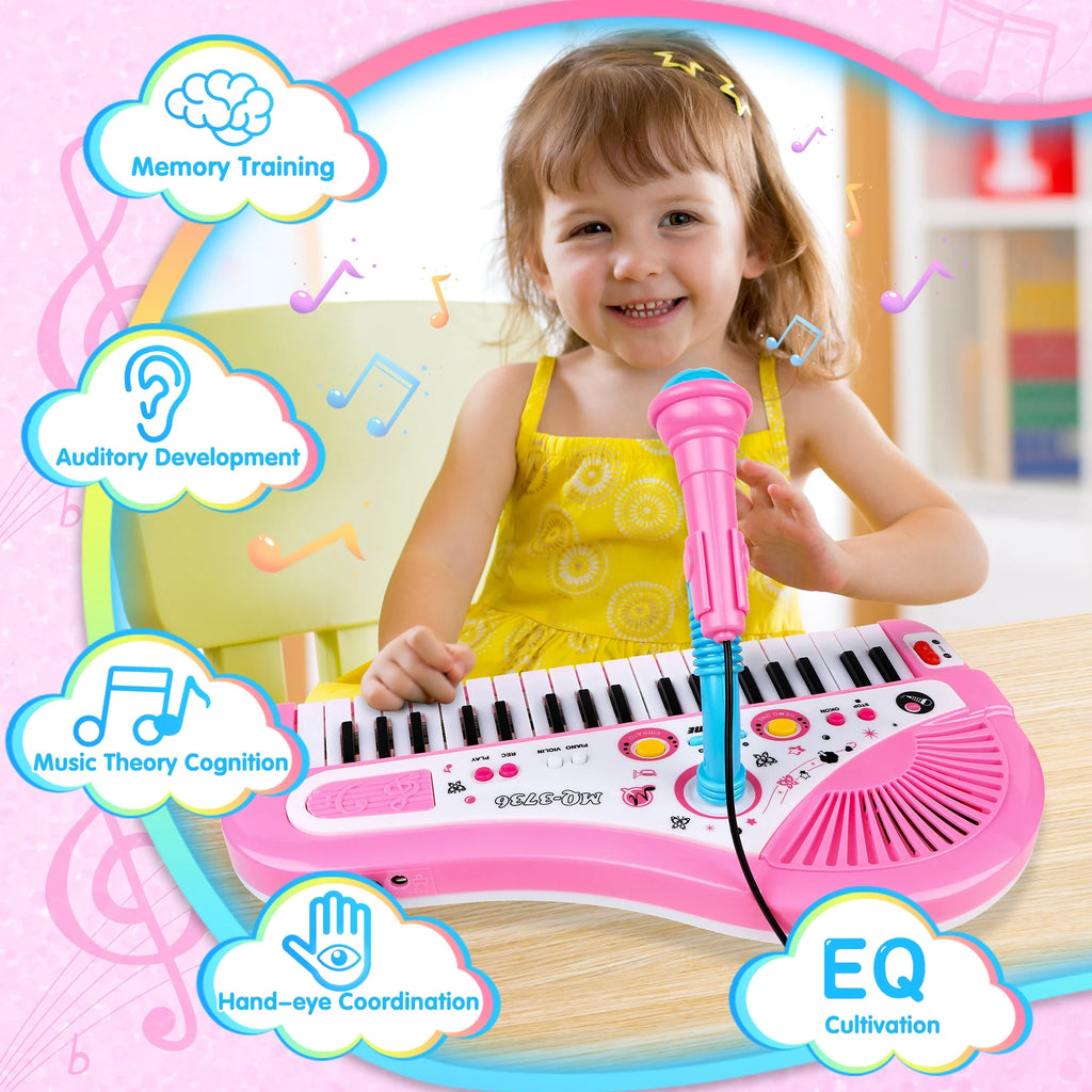 Pink Musical Baby Piano with Microphone - Perfect Birthday Gift for Toddlers and Kids Aged 1-8!