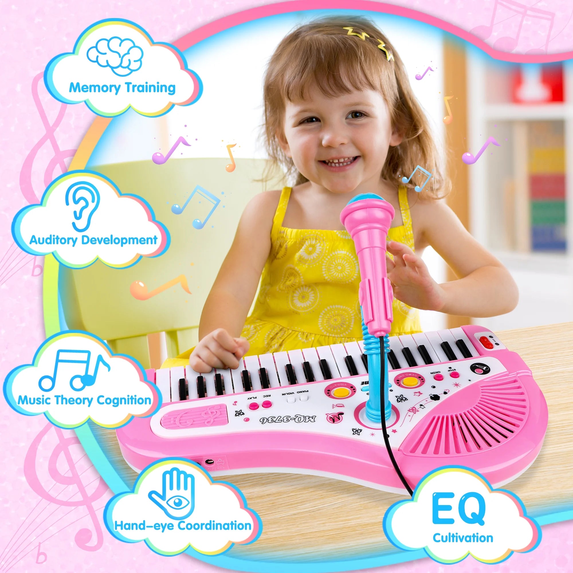 Pink Musical Baby Piano with Microphone - Perfect Birthday Gift for Toddlers and Kids Aged 1-8!