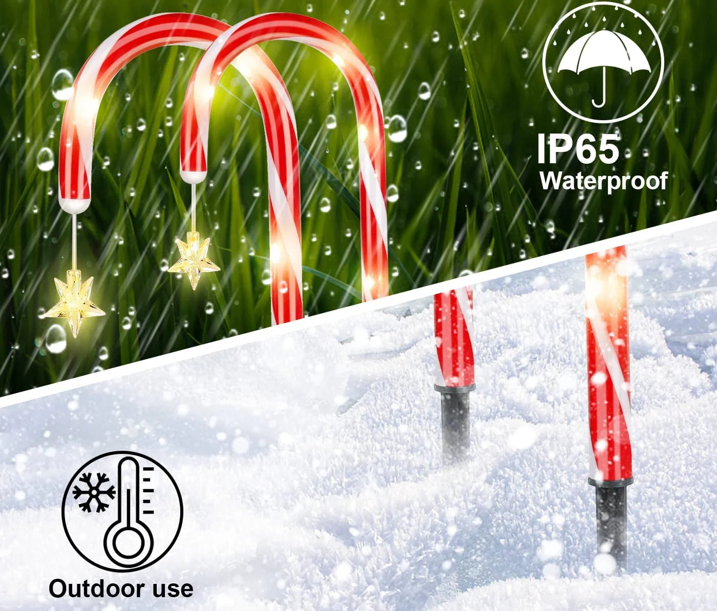 Solar Star Candy Cane Lights Stake Outdoor Christmas Decorations Set of 4, Christmas Pathway Markers Lights for Outdoor Holiday Xmas Walkway Garden Decor