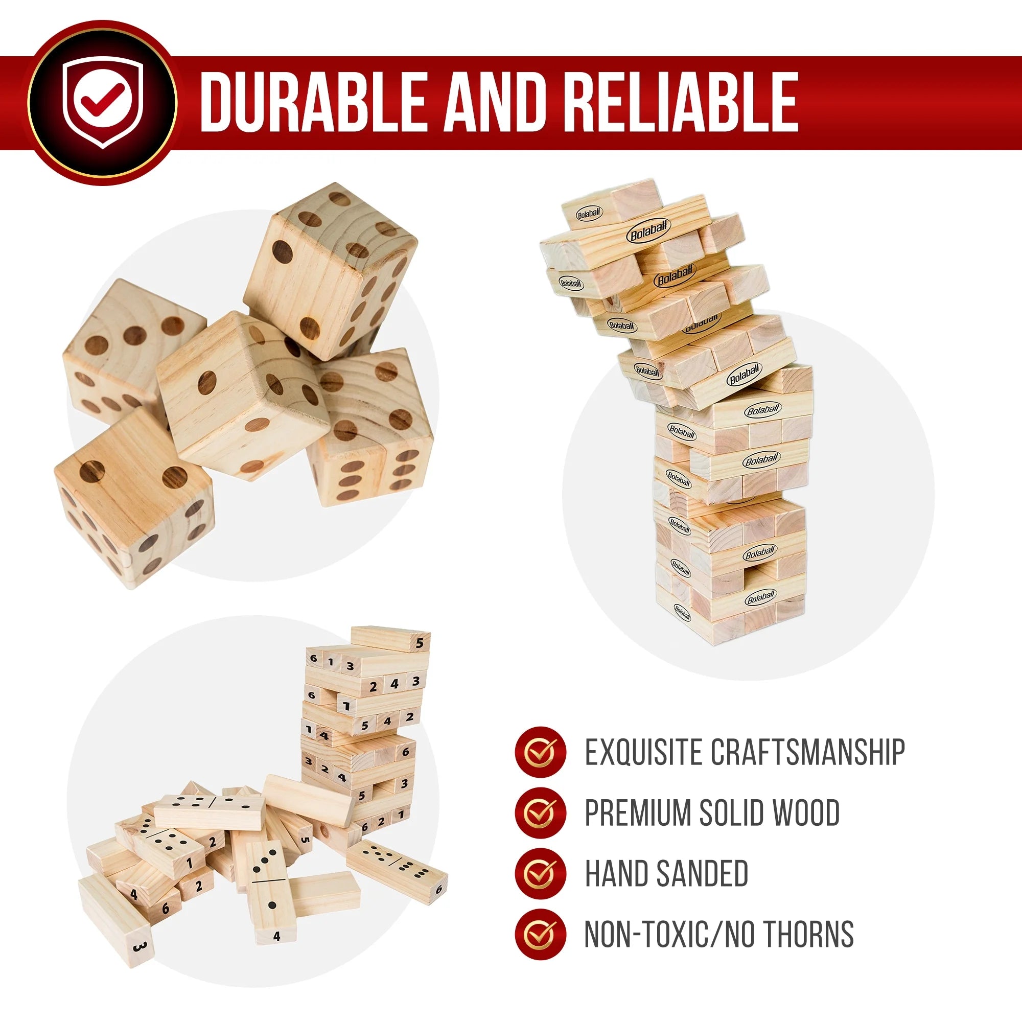 : Ultimate Outdoor Giant Games Set - 6 Jumbo Dice, 45 Tumbling Blocks & 28 Dominoes for Fun-Filled Family Activities!