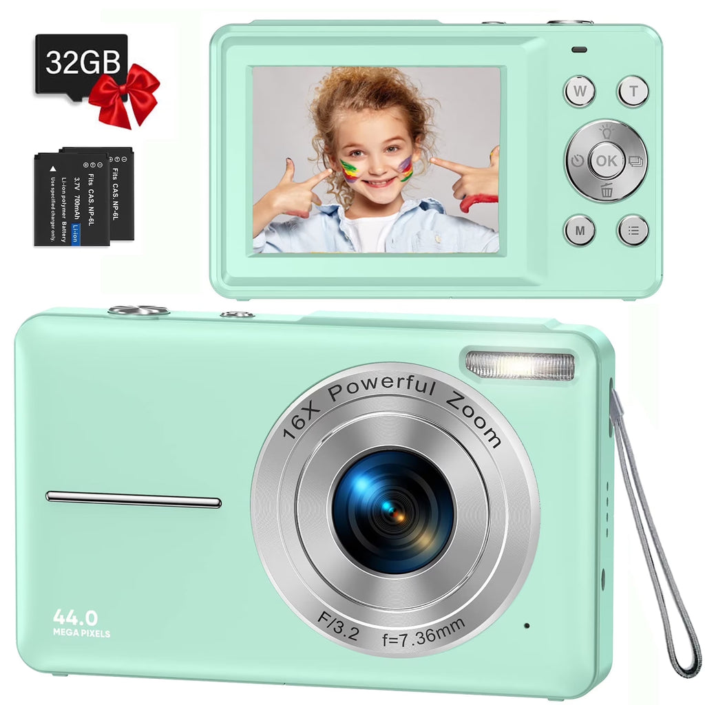 Digital Camera FHD1080P 44MP Portable Camera for Kids 2.4"LCD Screen Small Video Camera with 32G Card