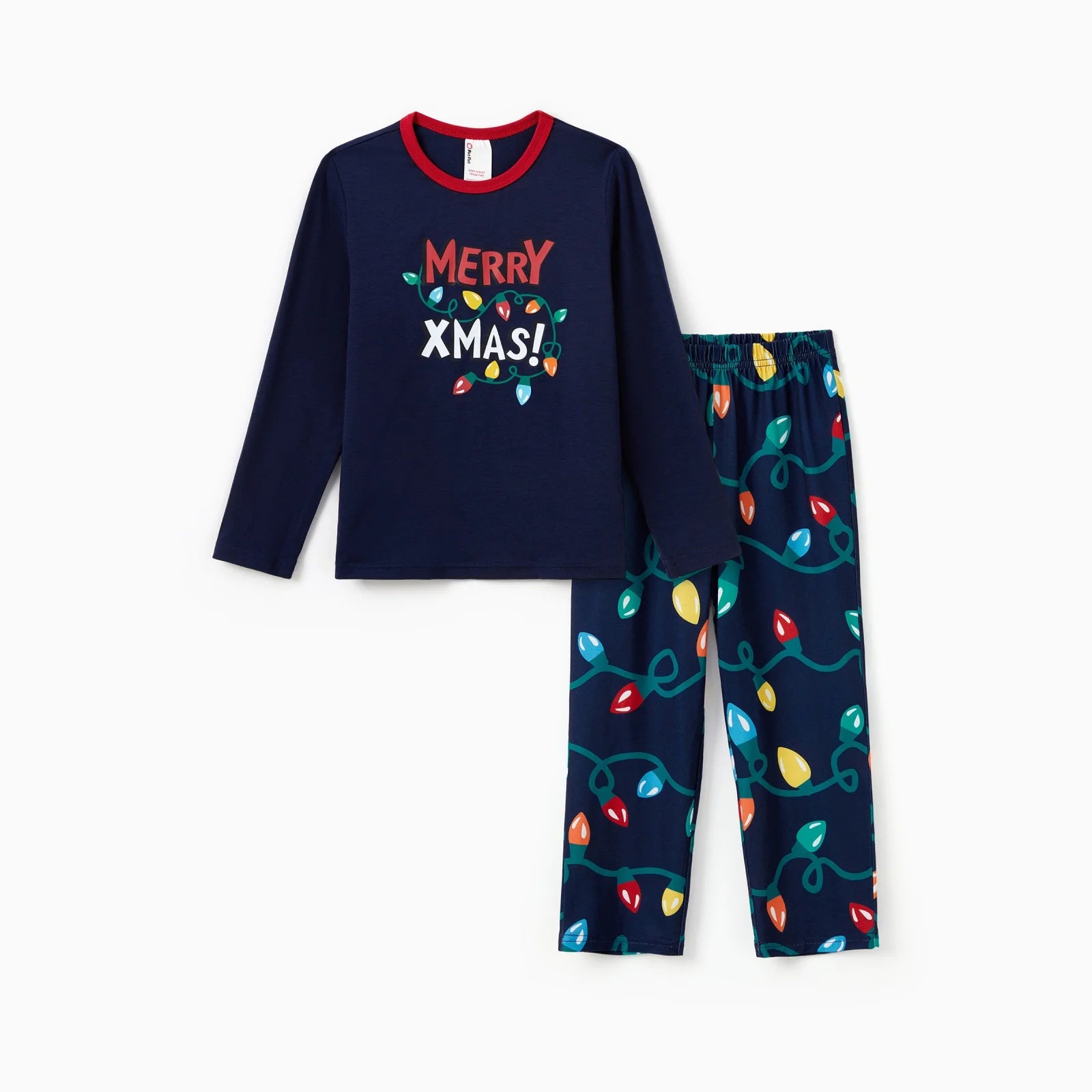 Kids Christmas Pajamas Family Matching Pjs Set Christmas Lights Top and Pant Gift for Girls Boys Sleepwear with Socks, 2-Piece, Size 8-9Y