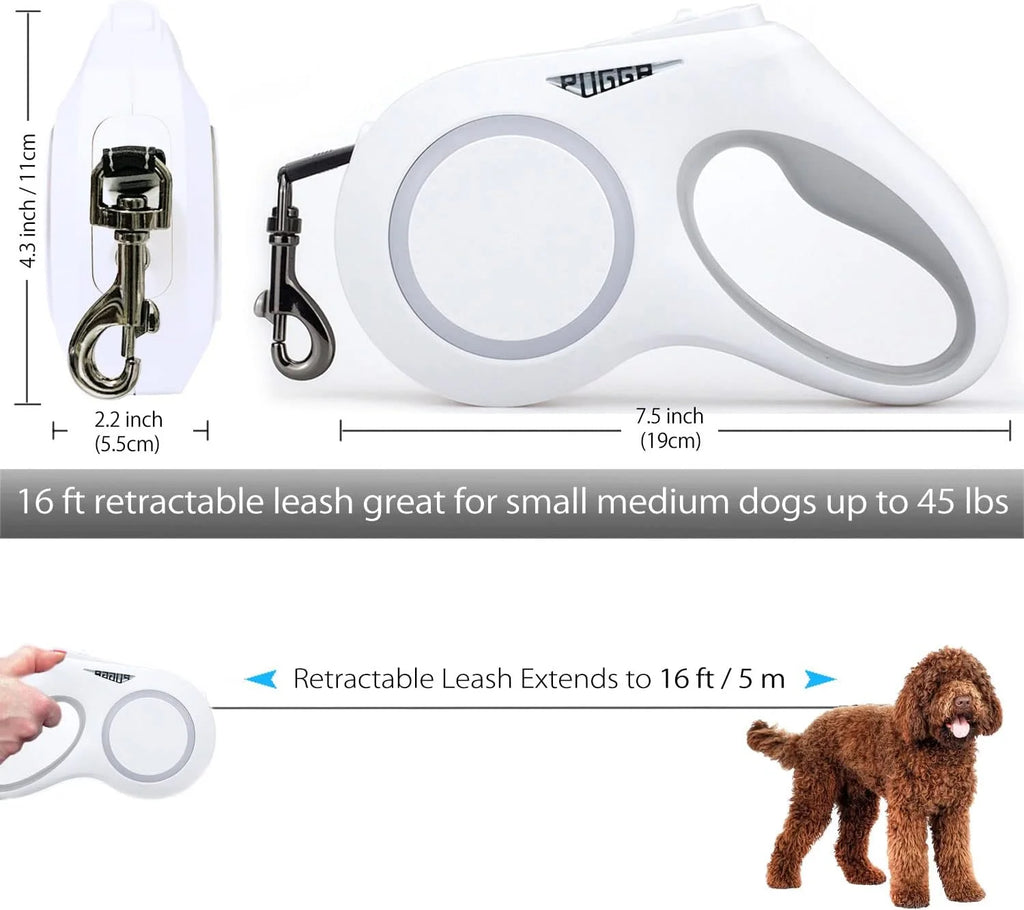 Illuminate Your Night Walks: 16FT Rechargeable LED Dog Leash with Tangle-Free Design & Ergonomic Handle for Small to Medium Dogs up to 55Lbs (White)