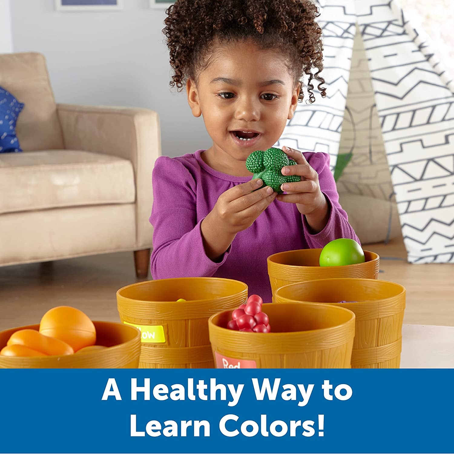 Farmer's Market Color Sorting Set - Educational Play Food for Toddlers, Grocery and Kitchen Learning Toys
