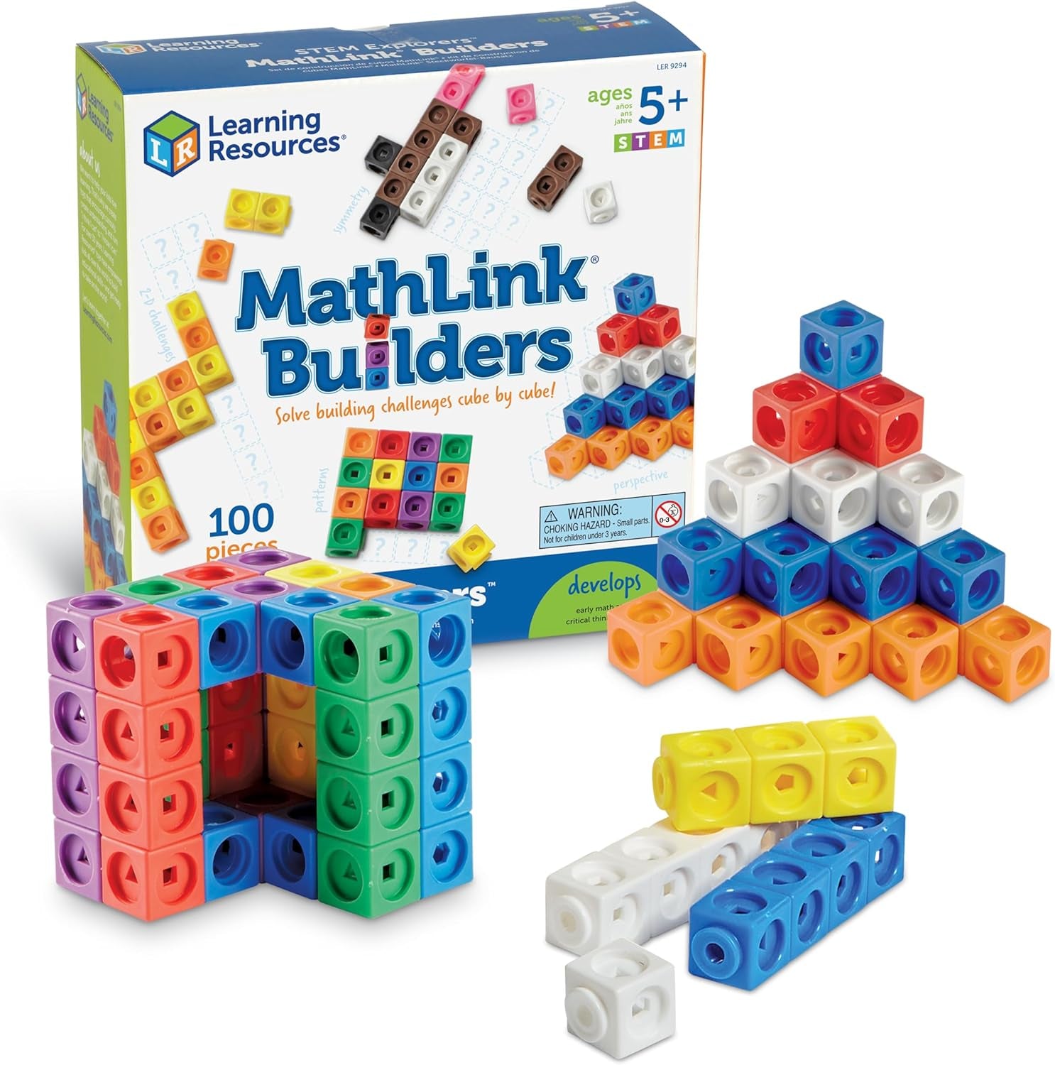 STEM Explorers Mathlink Builders - 100-Piece Set for Ages 5+, Engaging Kindergarten STEM Activities and Math Games with Linking and Connecting Cubes