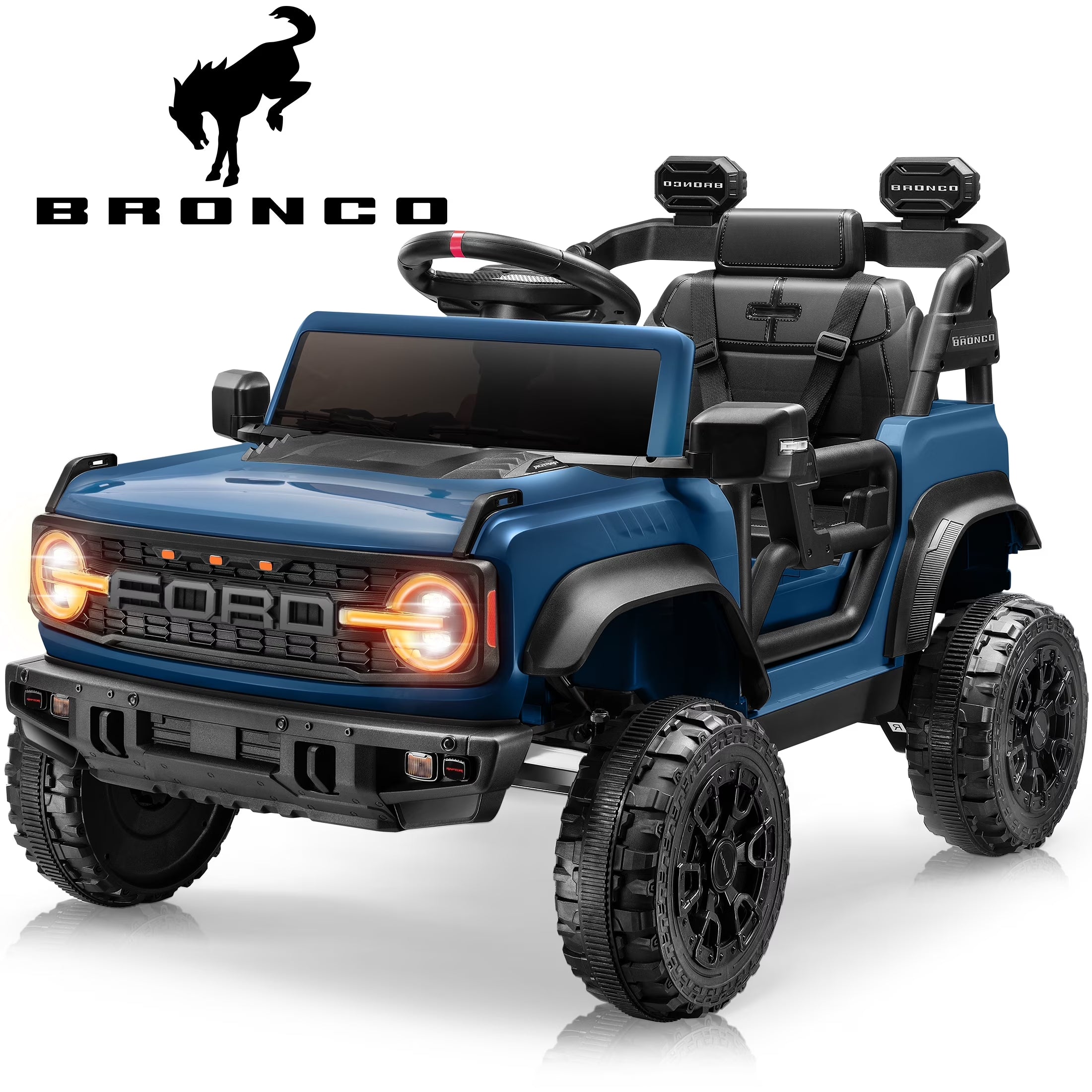 Ford Bronco Raptor Electric Ride on Toy Car for Toddler Kids, 12V Battery Powered Ride on Cars W/Remote Control, Bluetooth & Lights, Blue