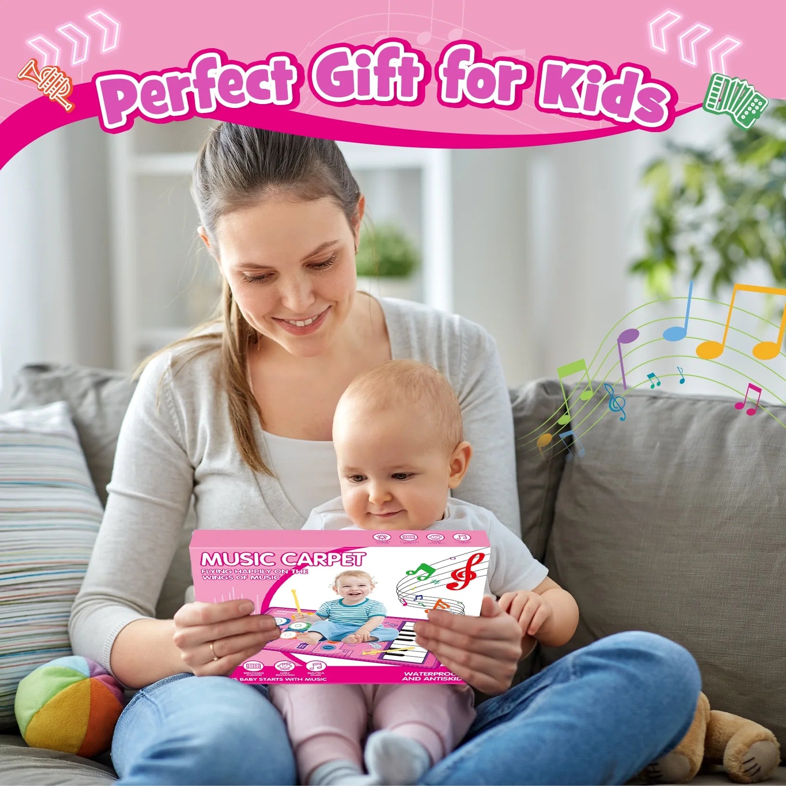 Interactive Musical Piano Mat for Babies - Perfect Gift for Girls Ages 1-4, Keyboard & Drum Sensory Play Mat