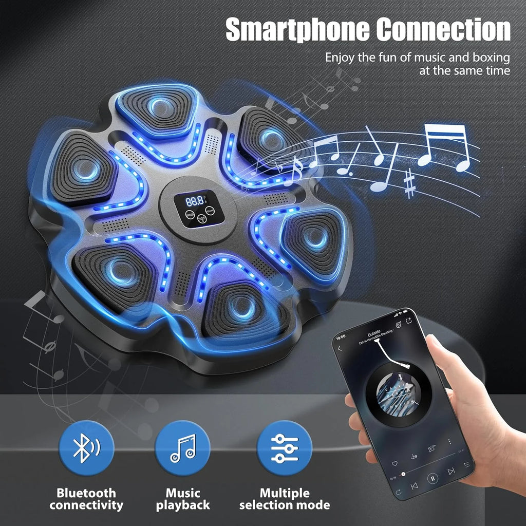 Smart Music Boxing Machine for Adults - Wall-Mounted Fitness System with Display & Gloves for Home & Gym (Black)