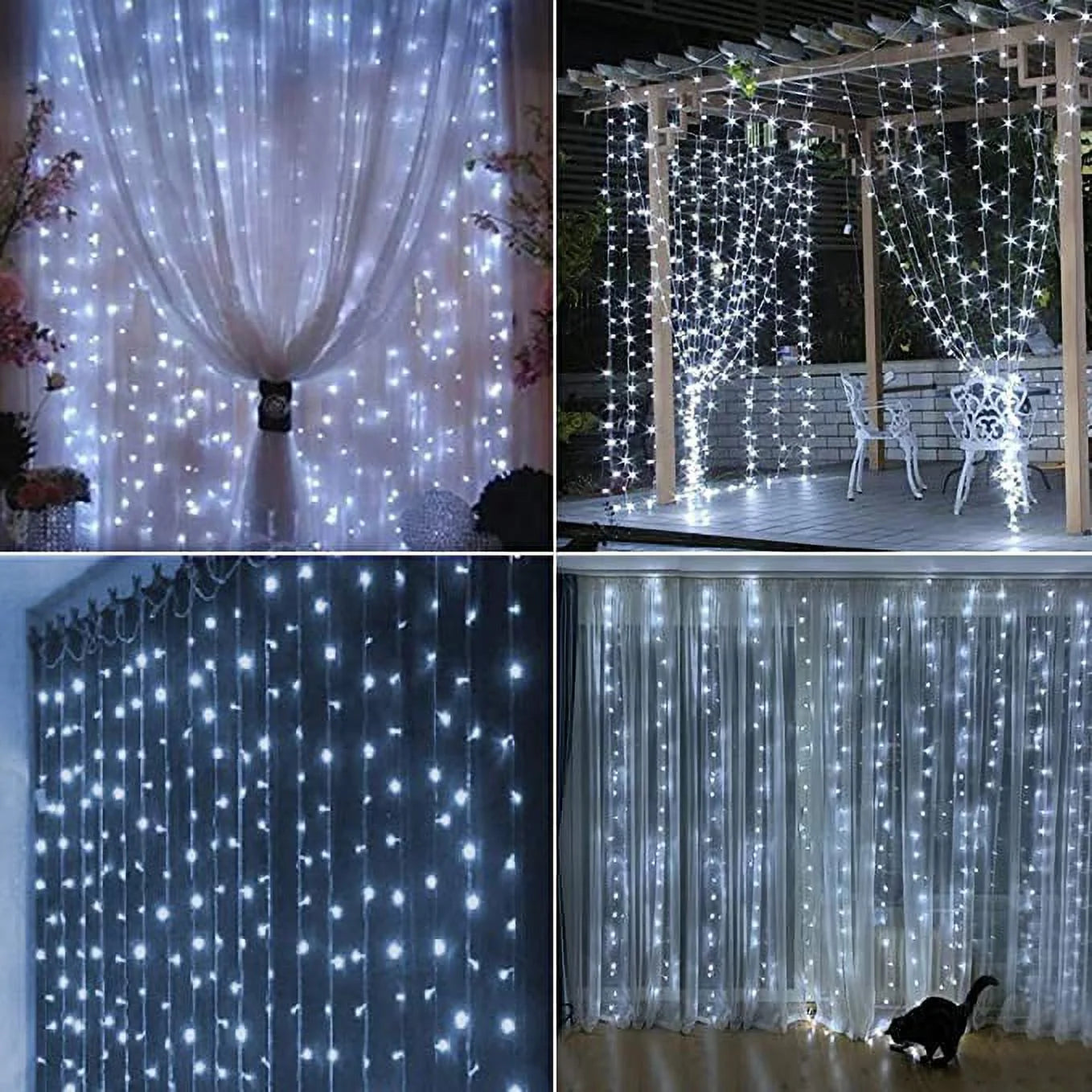 Christmas Decoration Curtain String Lights with Remote Control Timer, Christmas Lights, White, 300 Leds