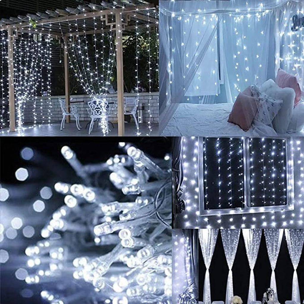 Christmas Lights, 300 LED Christmas Curtain Lights for Christmas Decoration, White, 8 Modes for Indoor Outdoor Wall & Party Décor
