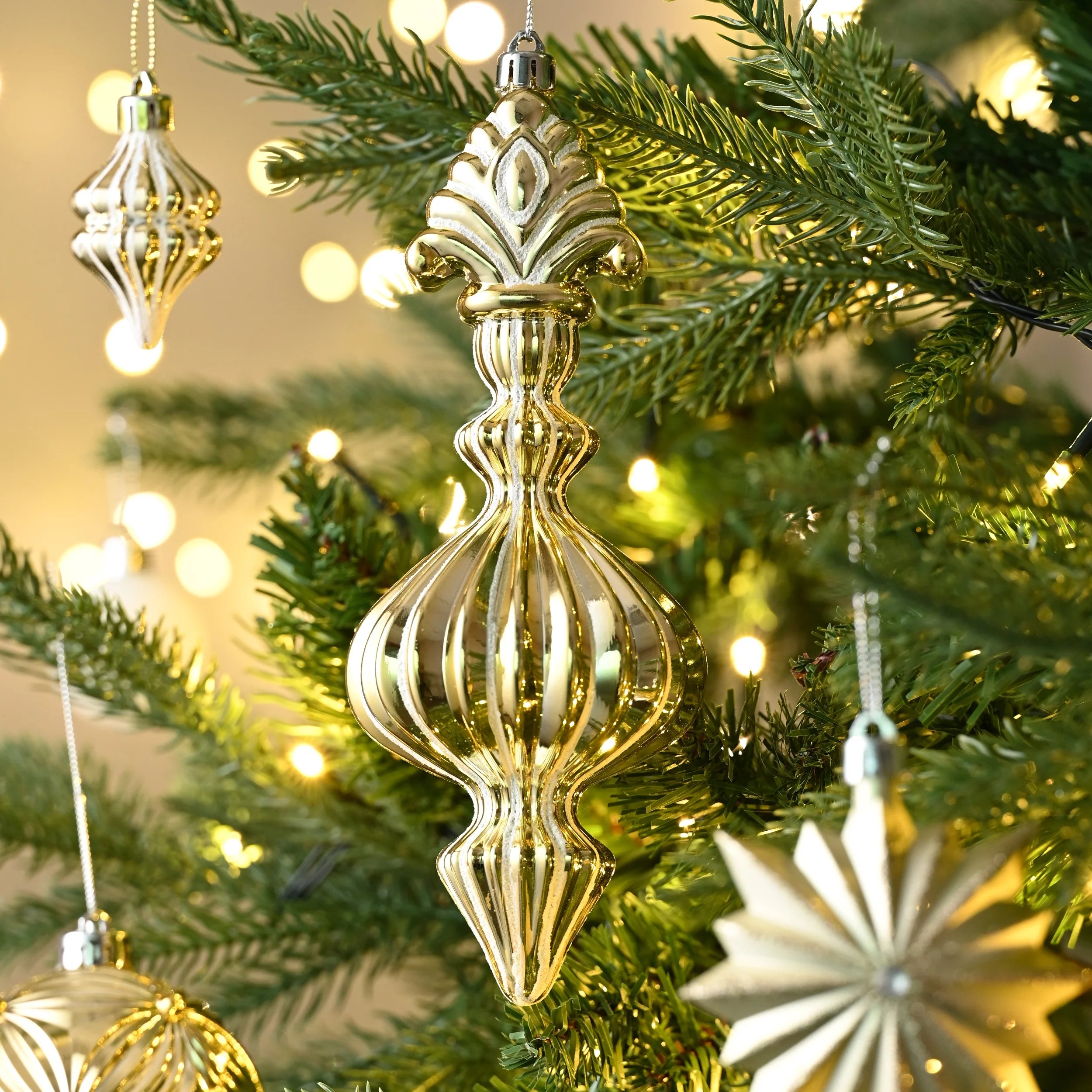 80Ct Christmas Ornaments Set, White Gold Christmas Tree Ornaments for Holiday Party Decor