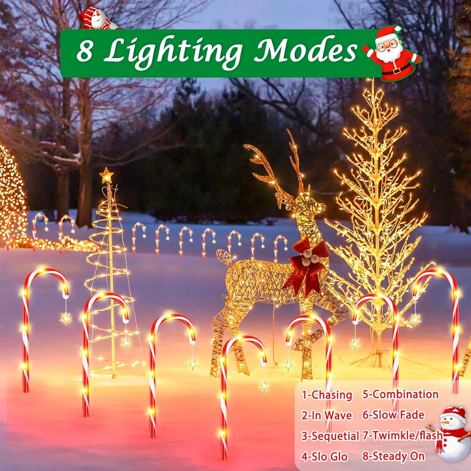12Pack outside Christmas Decorations Solar Candy Cane Lights, 72Led 8 Modes Waterproof Solar Christmas Holiday Outdoor Lights for Lawns Pathway Lights