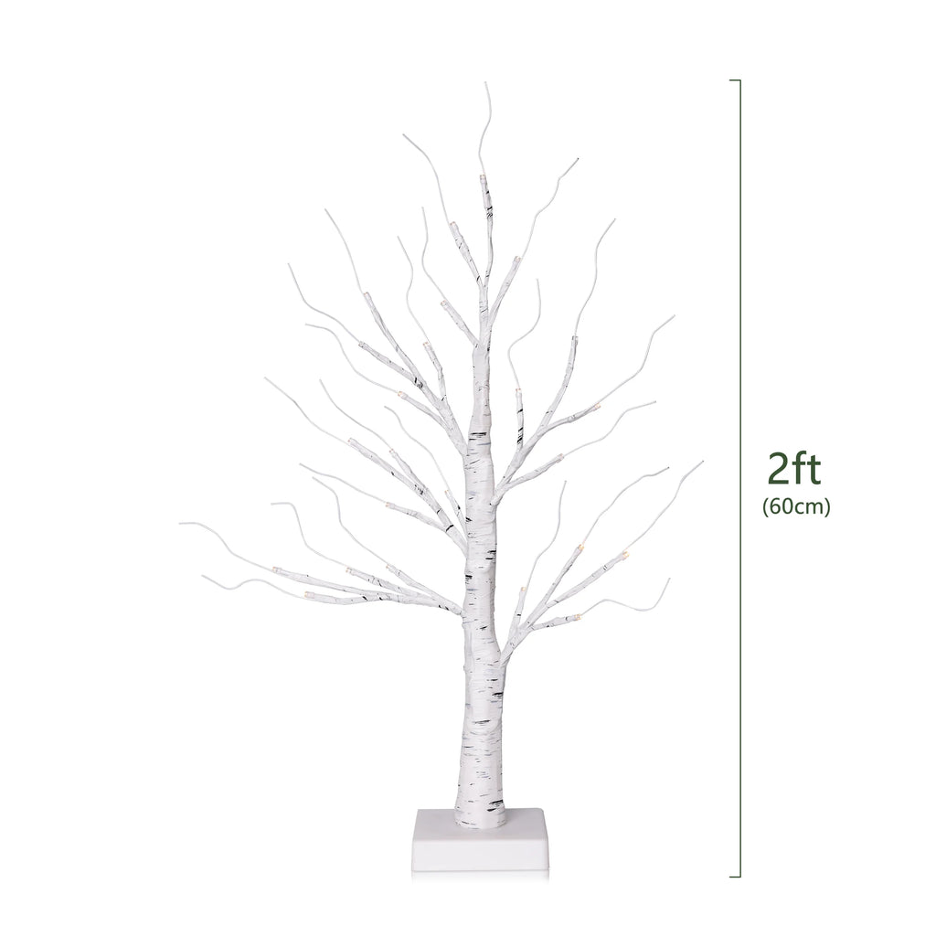 2Pack Christmas Tree Decorations - Birch Fairy Light Spirit Trees with 24 LED Warm White Lights, Usb/Battery Powered Indoor Holiday Decor, 2 FT