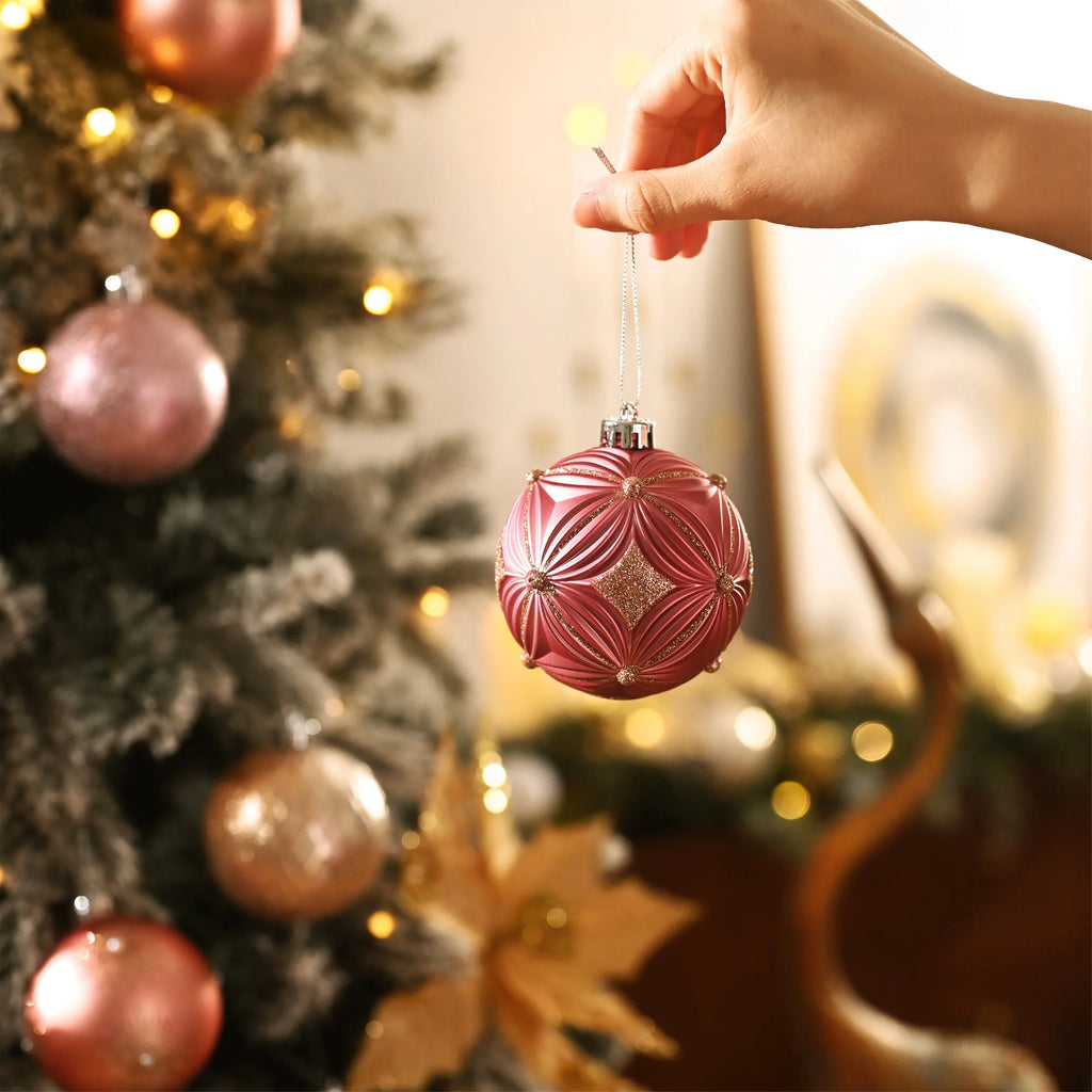 16Ct 3.15" Christmas Ornaments, Pink Gold Christmas Tree Ornaments for Holiday Party Decor