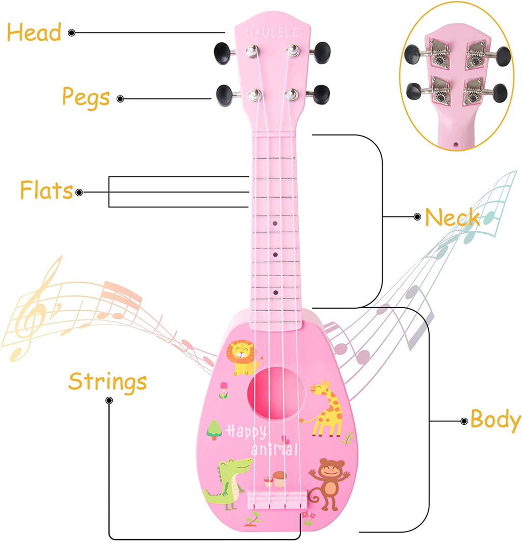 17-INCH MINI UKULELE GUITAR: 4-STRING INSTRUMENT, AGES 3-7