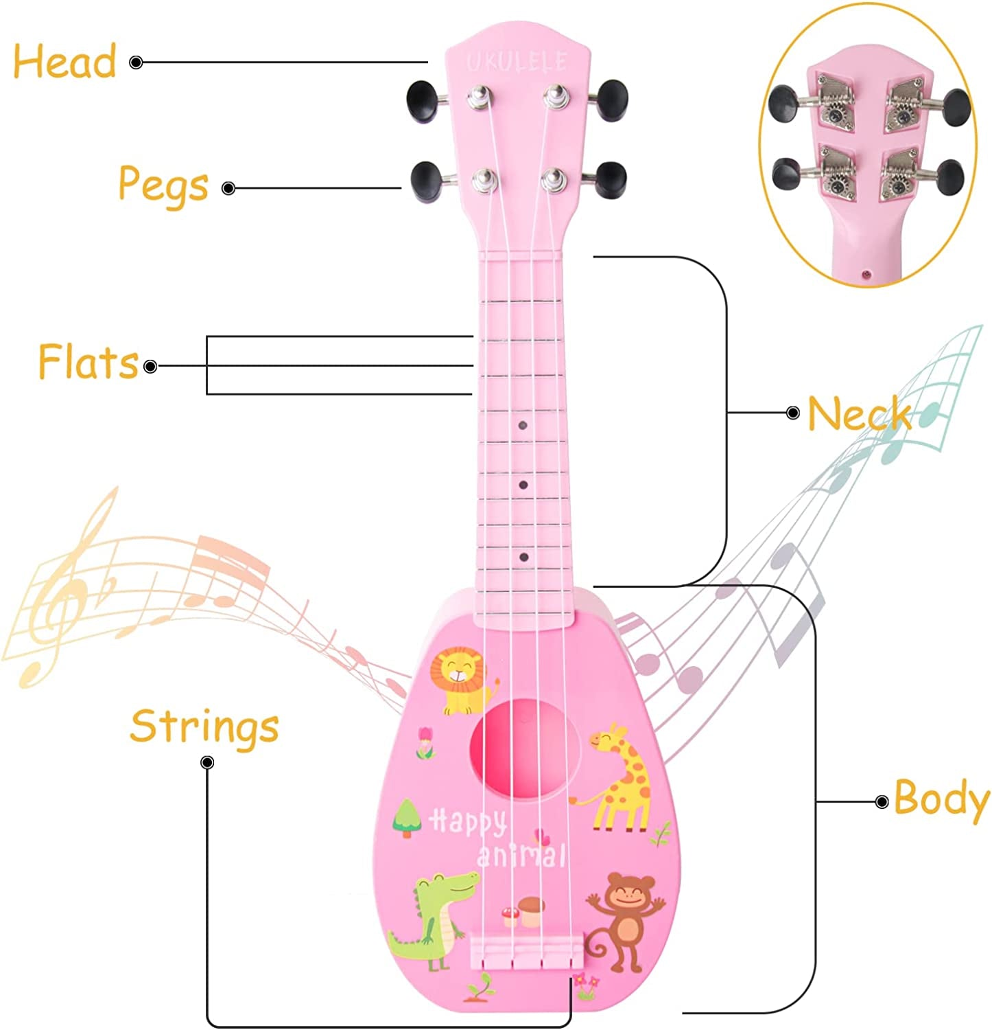 17-INCH MINI UKULELE GUITAR: 4-STRING INSTRUMENT, AGES 3-7