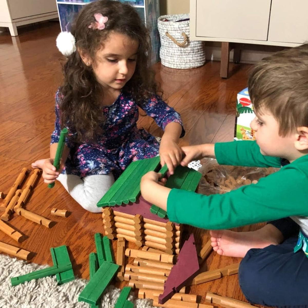 170-Piece Classic Wooden Building Log Set - Creative Construction Educational Gift for Children Ages 3 and Up