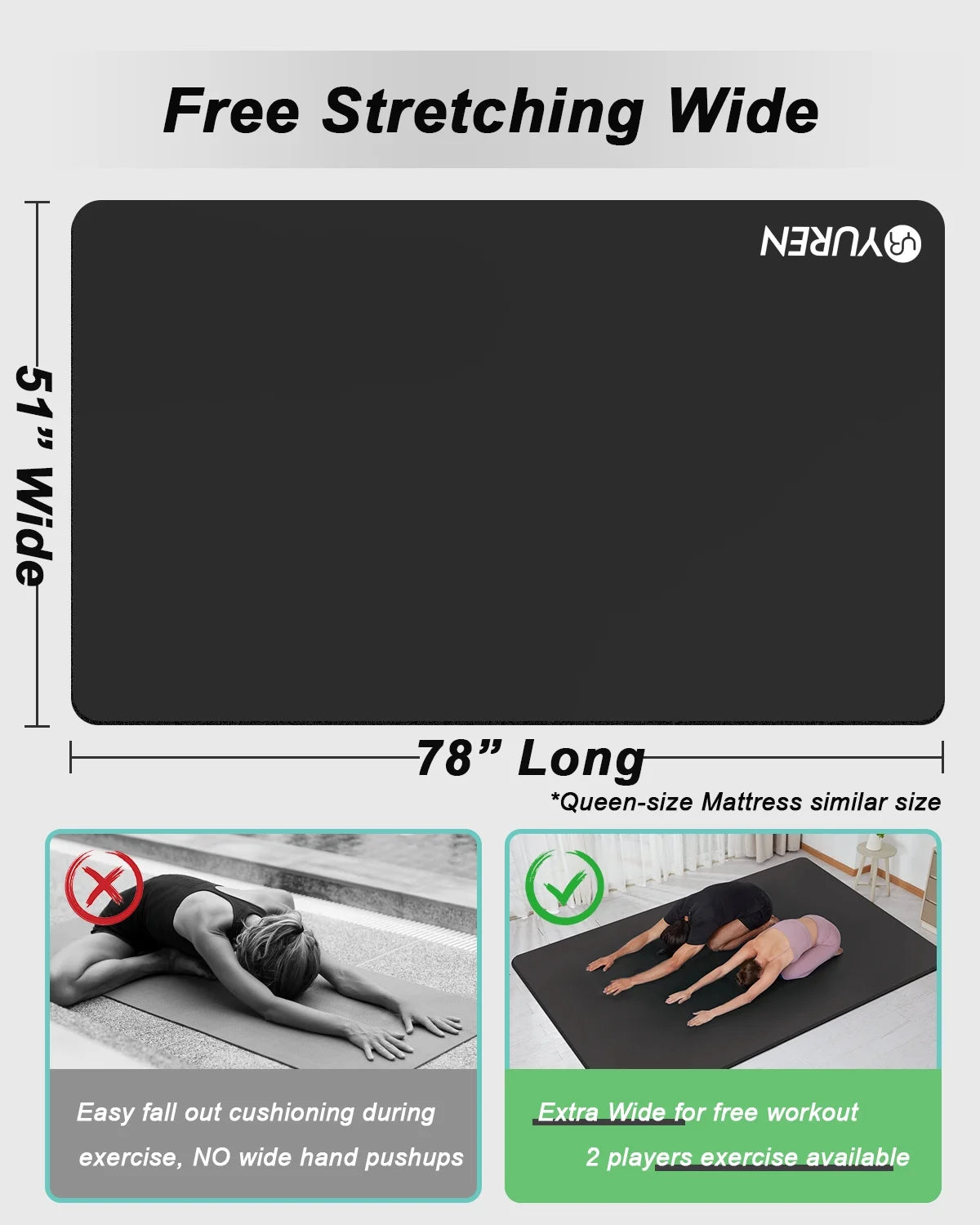 Extra Thick 10mm Large Yoga Mat - 78" x 51" for Home Gym Workouts - Premium Black Exercise Mat