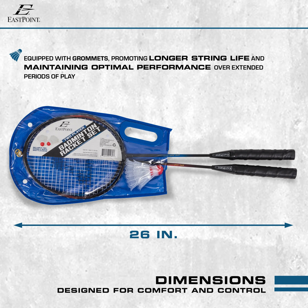 Premium 2-Player Badminton Racket Set - Includes 2 Durable Rackets with Steel Shafts & 2 Shuttlecock Birdies