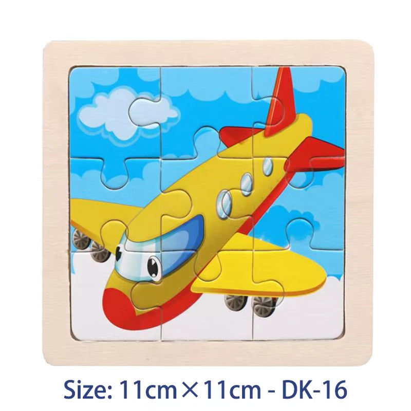 Colorful 11cm Wooden Jigsaw Puzzle for Kids - Fun Cartoon Animal & Vehicle Patterns - Montessori Educational Toy