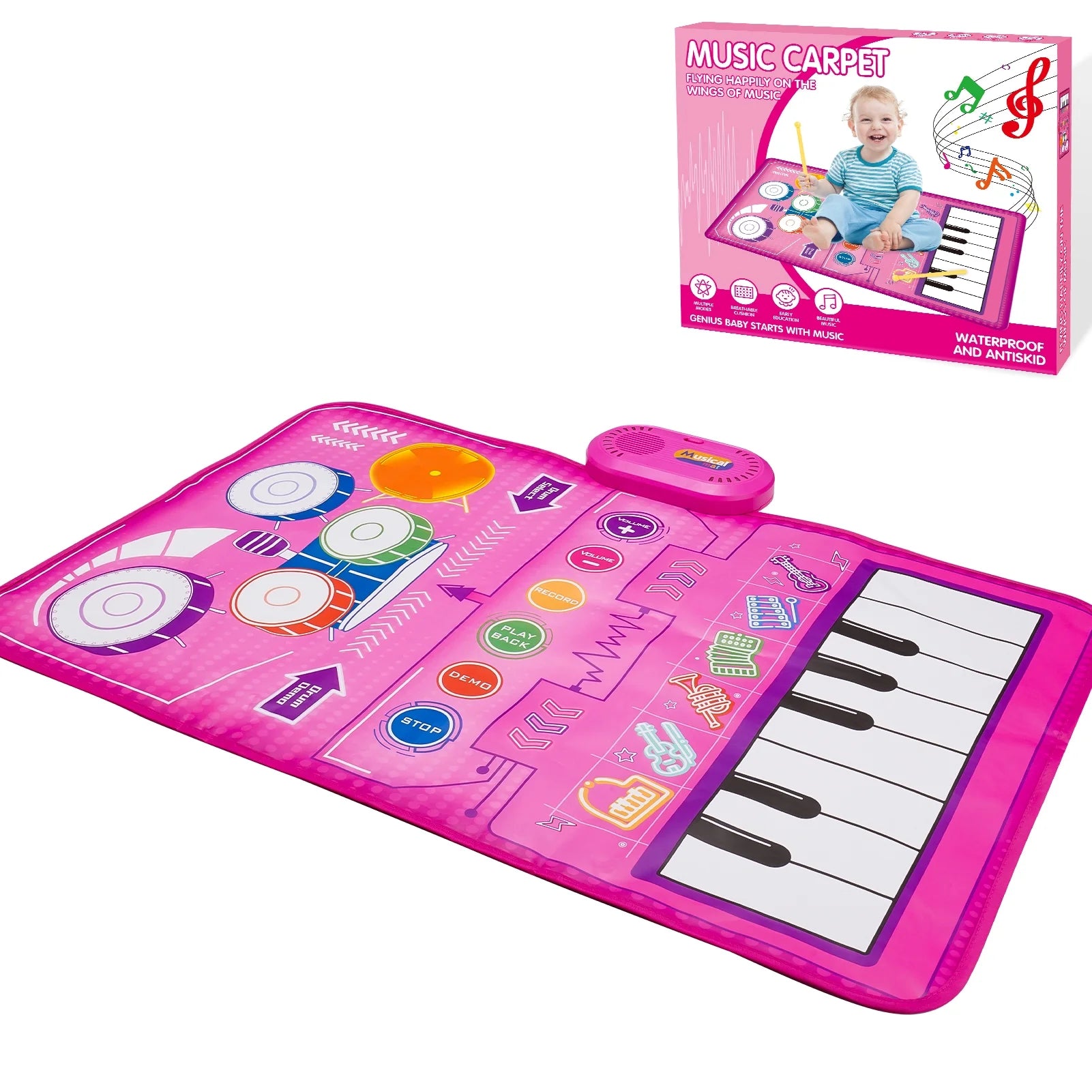 Interactive Musical Piano Mat for Babies - Perfect Gift for Girls Ages 1-4, Keyboard & Drum Sensory Play Mat