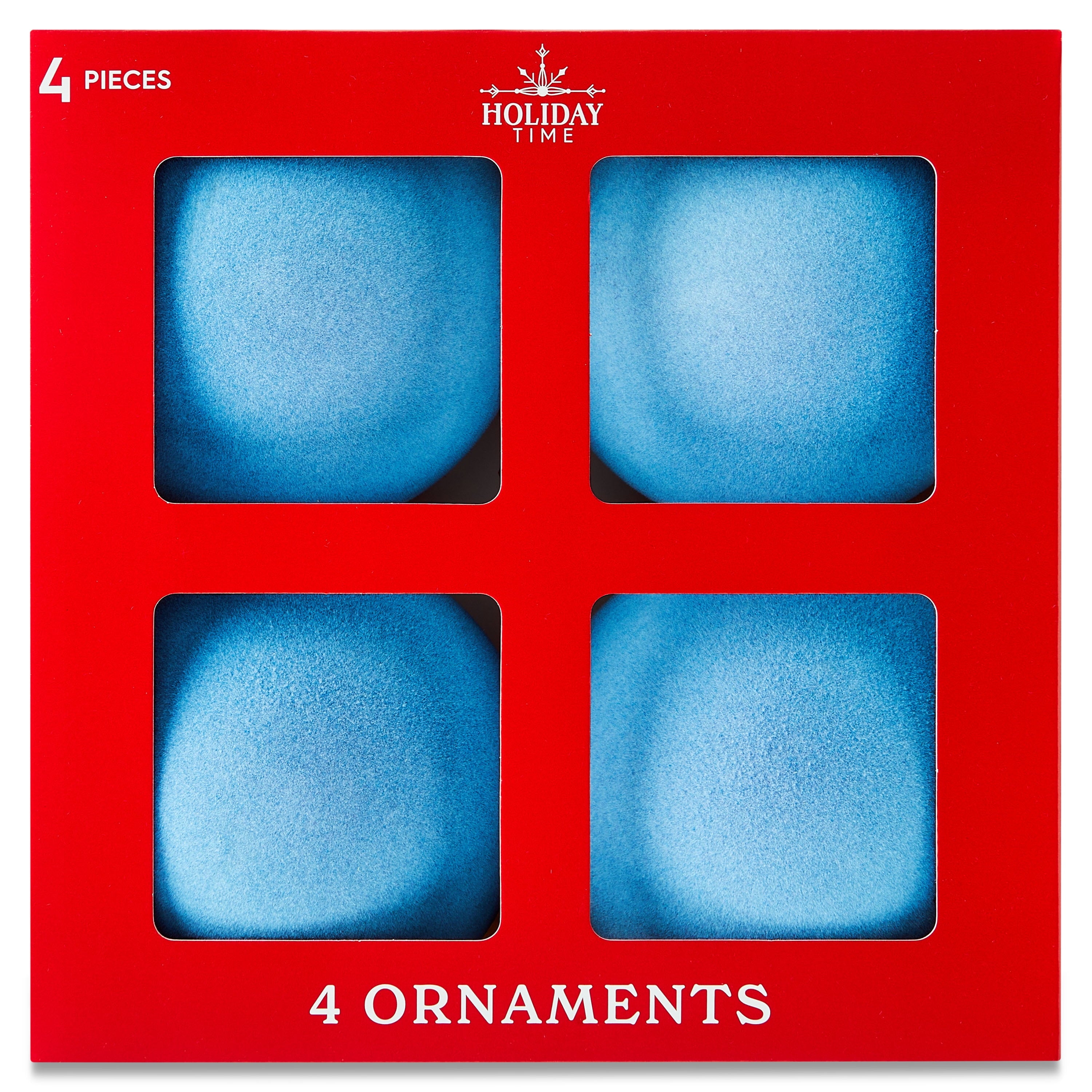 4 Count Light Blue Velvet-Feel Ball Christmas Ornaments, 4.5", by
