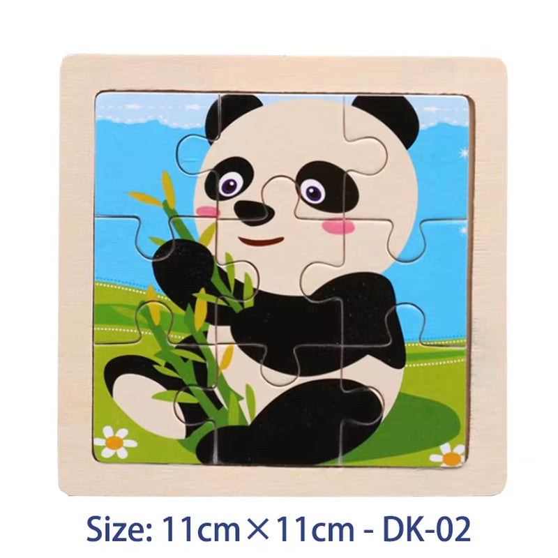 Colorful 11cm Wooden Jigsaw Puzzle for Kids - Fun Cartoon Animal & Vehicle Patterns - Montessori Educational Toy