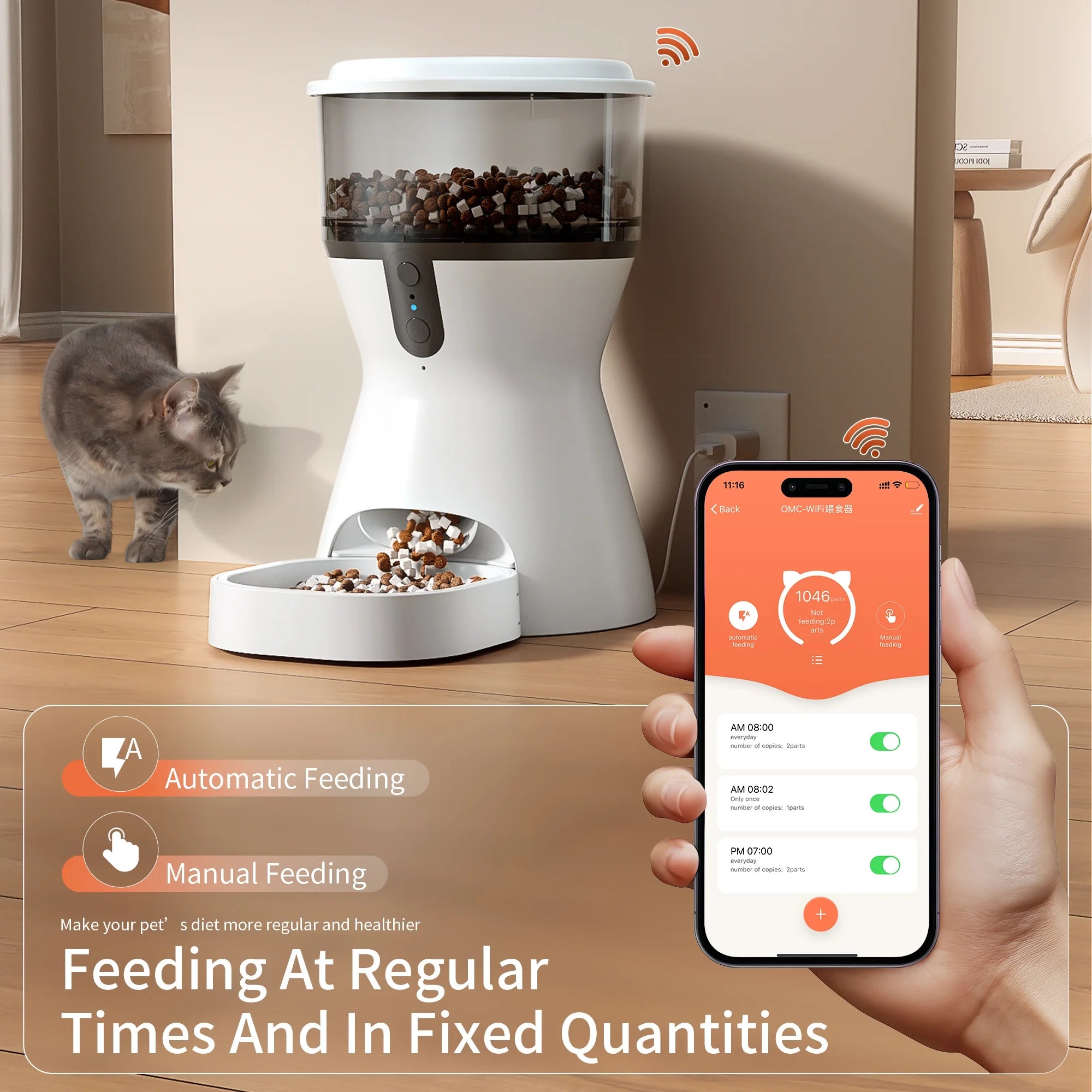 Smart Automatic Pet Feeder with WiFi - 20 Cups Capacity, Voice Recording & Timed Feeding for Cats and Small Dogs