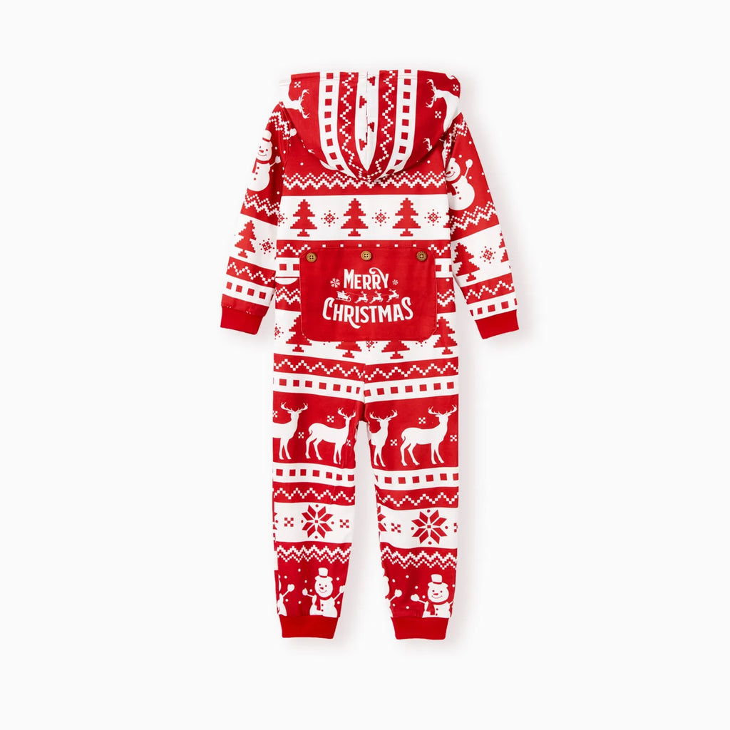 Christmas Pajamas Family Matching Onesies Kids Girl Boys Long Sleeve Hooded Zipper Bodysuits Flame Resistant One Piece Holiday Pjs with Socks, Red Snowman, 2 Years