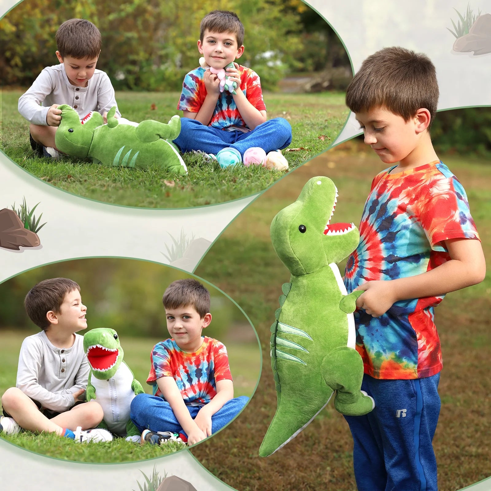 Cuddly  23.6" Mommy Dinosaur Plush with 3 Adorable Baby Dinosaurs