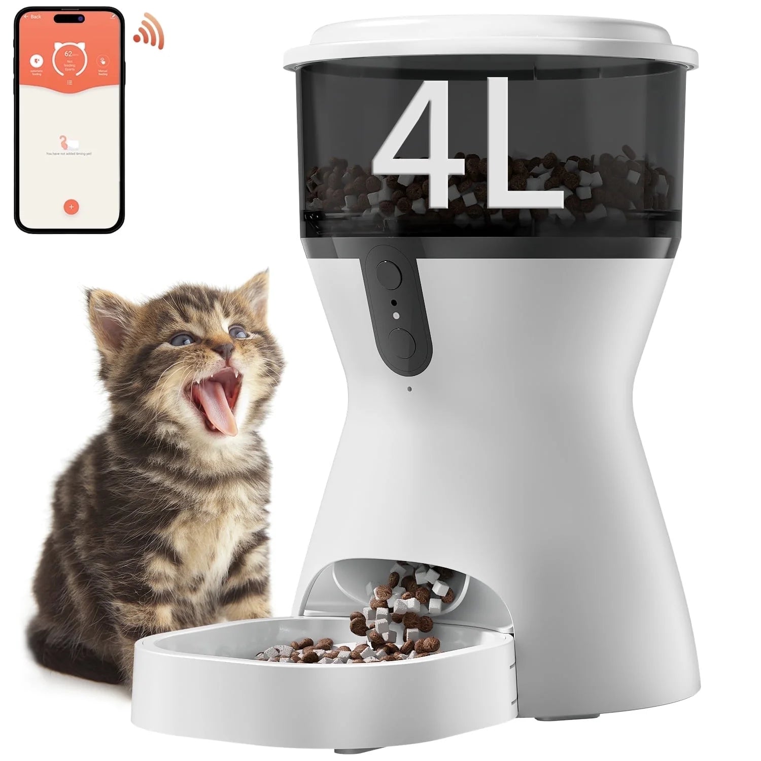 Smart Automatic Pet Feeder with WiFi - 20 Cups Capacity, Voice Recording & Timed Feeding for Cats and Small Dogs