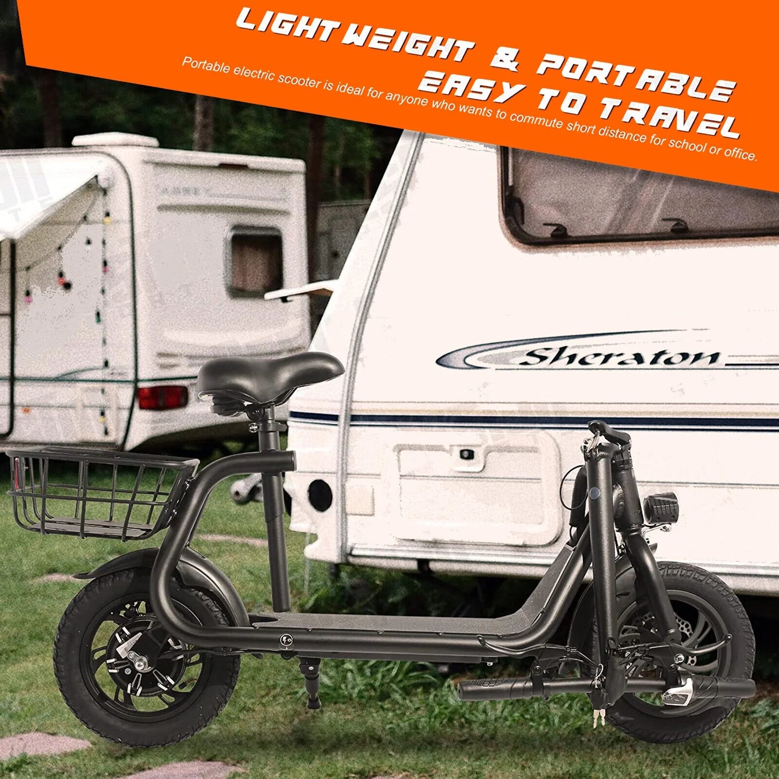 450W 36V Folding Electric Scooter - Powerful E-Scooter with 12" Tires & Comfortable Seat for Adults - Ideal Commuter Electric Bike in Sleek Black