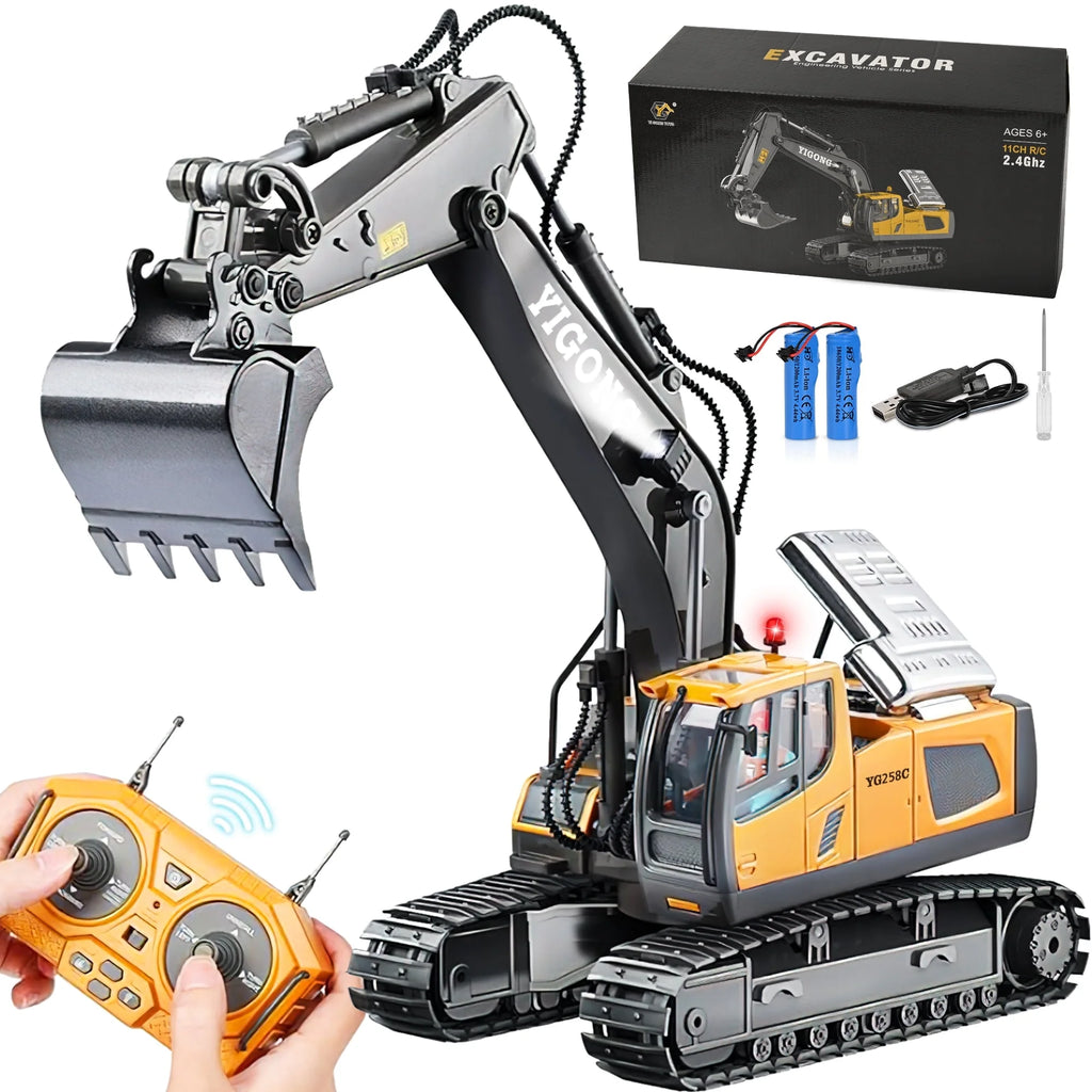 Ultimate 11-Channel Remote Control Excavator Toy - Rechargeable Construction Vehicle with Lights & Sounds - Perfect Gift for Kids Ages 3-12!