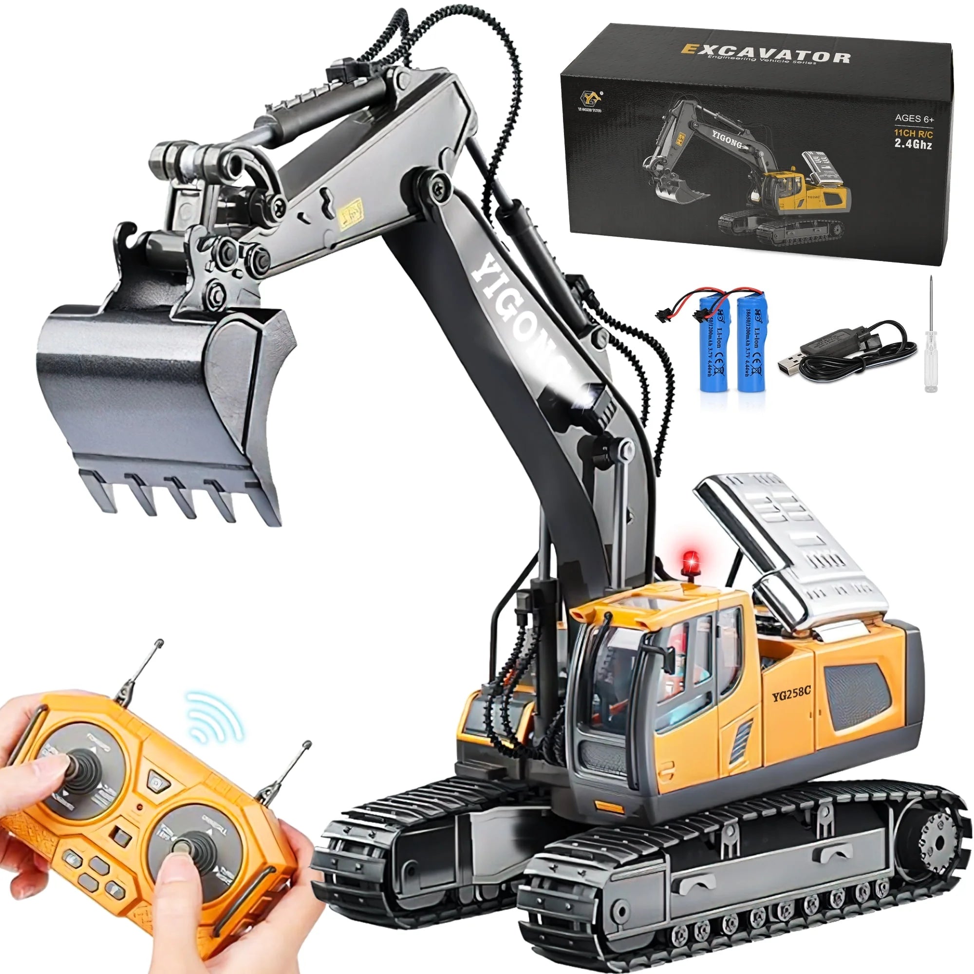 Ultimate 11-Channel Remote Control Excavator Toy - Rechargeable Construction Vehicle with Lights & Sounds - Perfect Gift for Kids Ages 3-12!