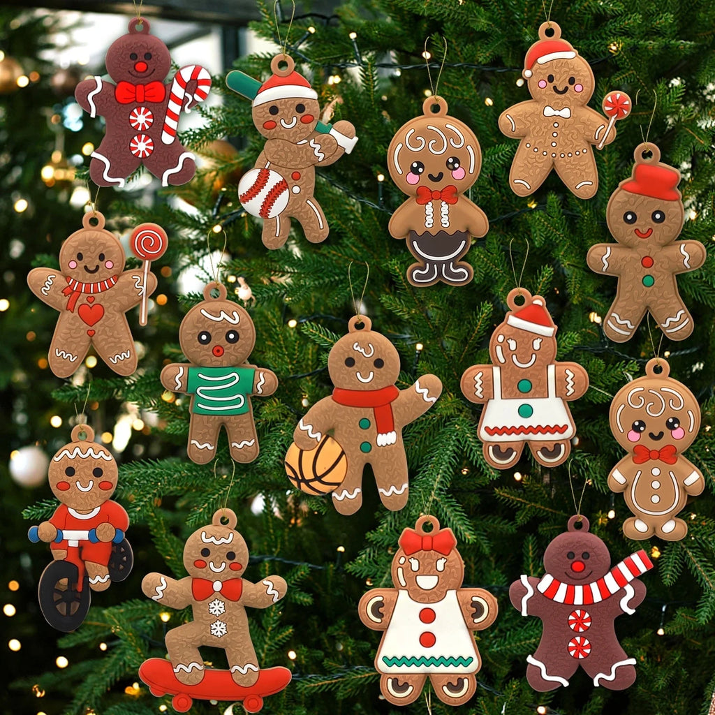 14Pcs Gingerbread Christmas Ornaments Gingerbread Christmas Tree Decorations Holiday Decor (Sports)