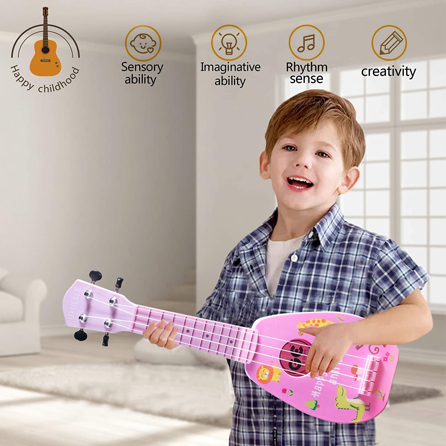 17-INCH MINI UKULELE GUITAR: 4-STRING INSTRUMENT, AGES 3-7